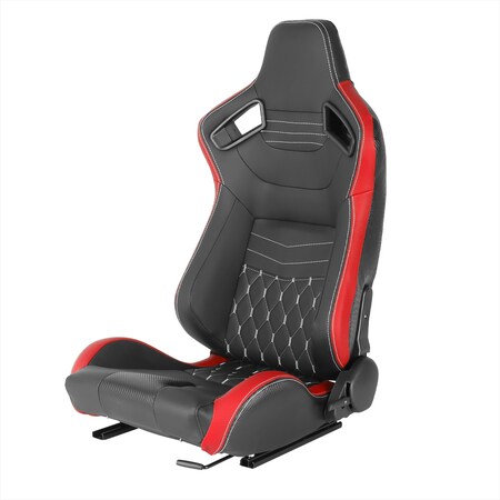 Spec-D Tuning Racing Seat - Black With Red Pvc With White Stitching - Left Side, PK2 RS-2705L